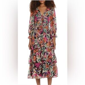 Donna Morgan Women's Dresses V-Neck Tiered Skirt Maxi- Size 6